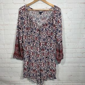 American Eagle Romper Womens Large Floral Tie In Front Button Front Long Sleeve